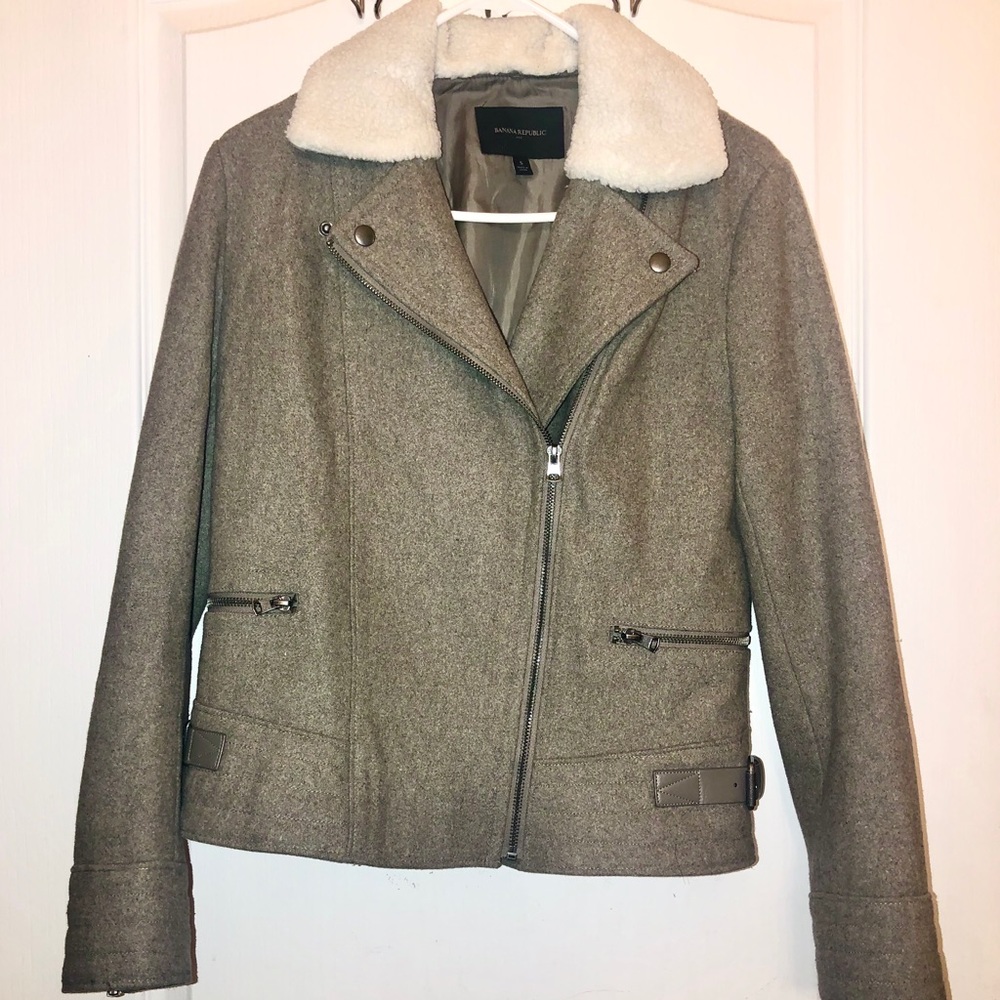 Banana Republic Tan Wool Motorcycle Jacket
